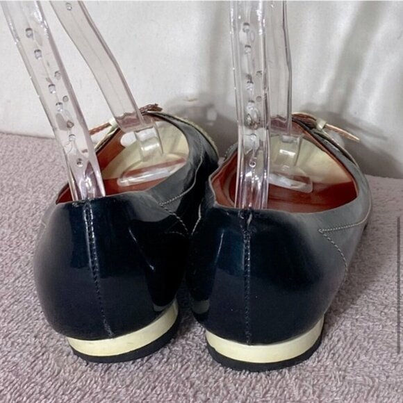 Hettye Mueller Vintage Black Patent Leather Peep Toe Flats With Buckle 36.5 - Picture 7 of 16